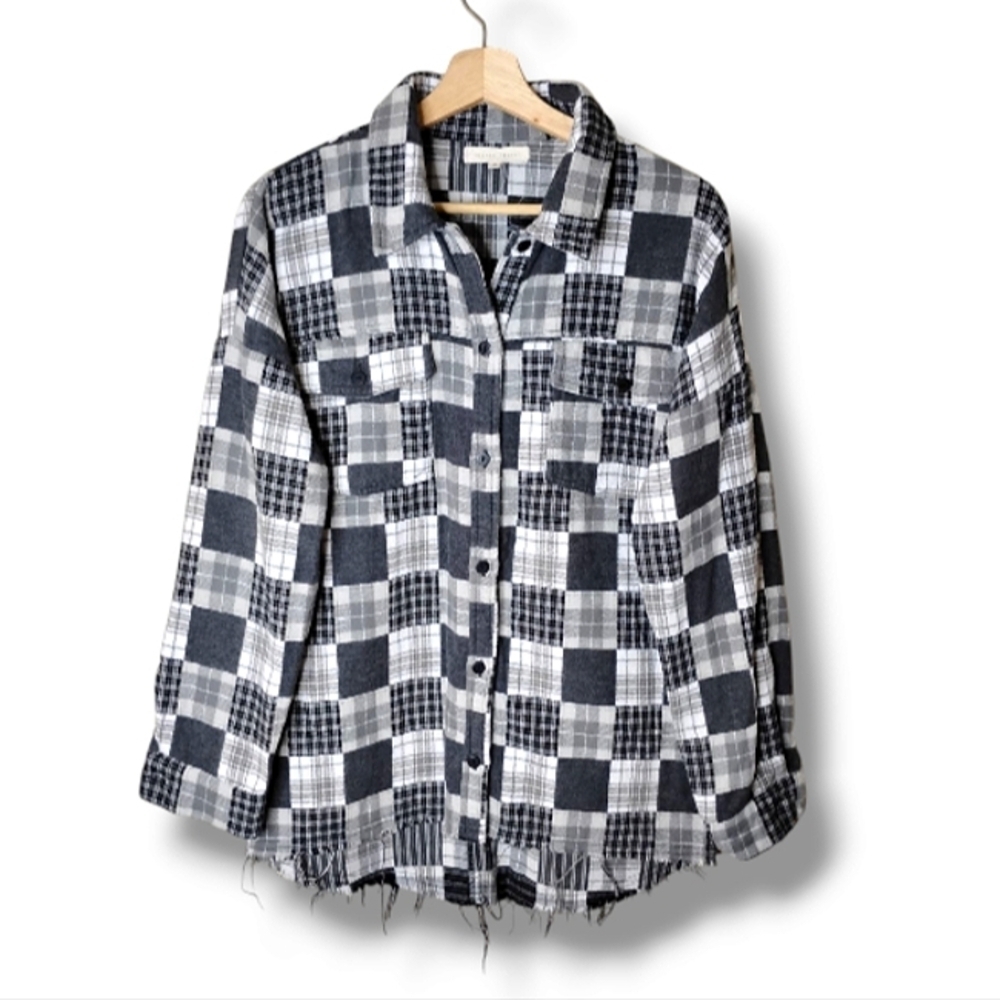 Gilded Intent Buckle Patchwork Flannel Shirt Fray… - image 1